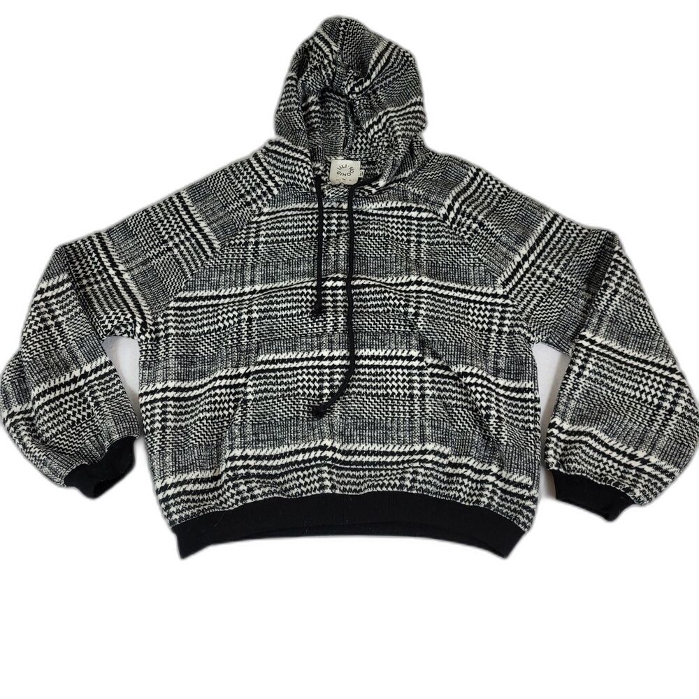 Molly Bracken Lili Sidonio Women's Black & White Plaid Hoodie Size Small